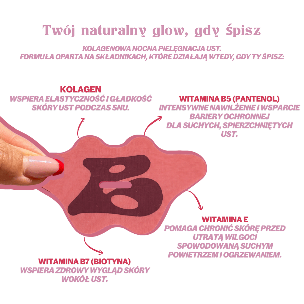 Plastry na usta do spania z kolagenem Glow in Bed – pielęgnacja ust i beauty sleep