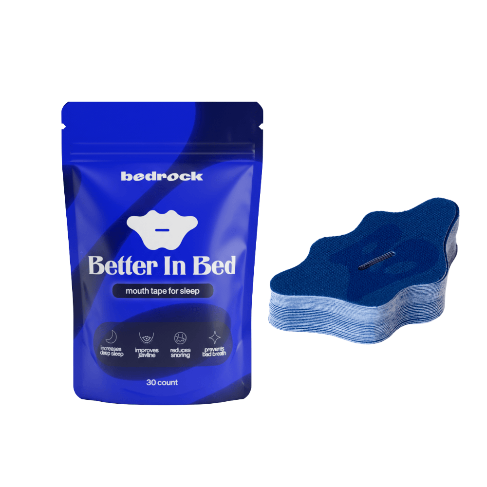 Plastry na usta do spania Bedrock Better in Bed – opakowanie i plastry niebieskie