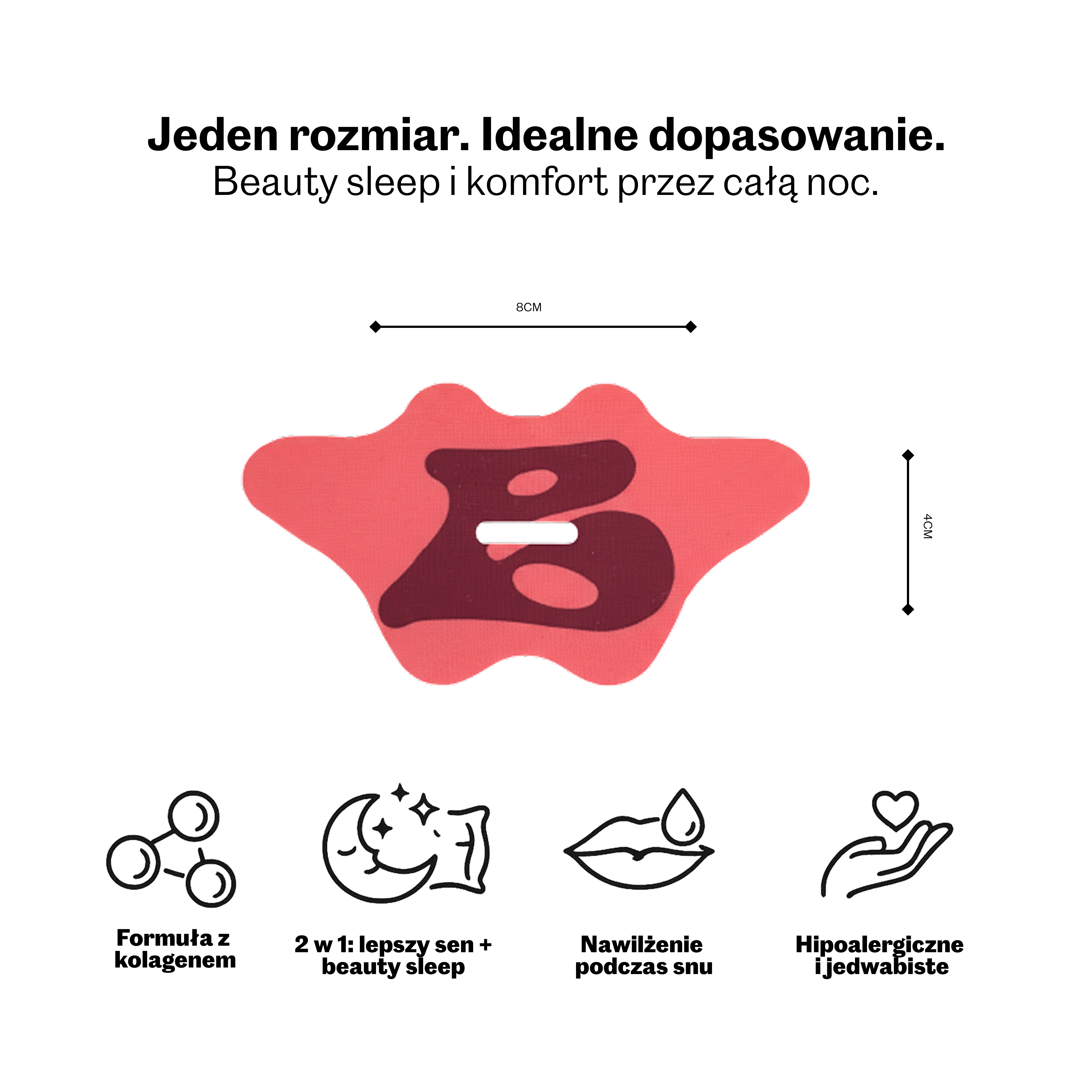 Plastry na usta do spania Glow in Bed – kolagenowe, hipoalergiczne, dopasowanie i rozmiar