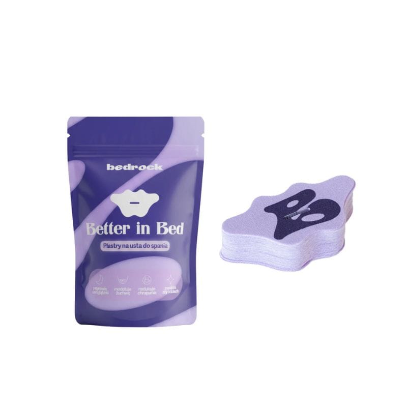 Plastry na usta do spania Better in Bed – plastry Bedrock produkt i opakowanie