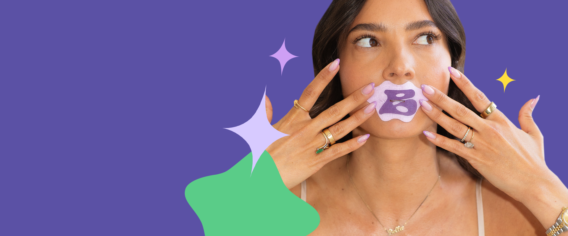 Woman using Bedrock mouth taping to boost deep sleep, stop snoring, and have more energy when wake up